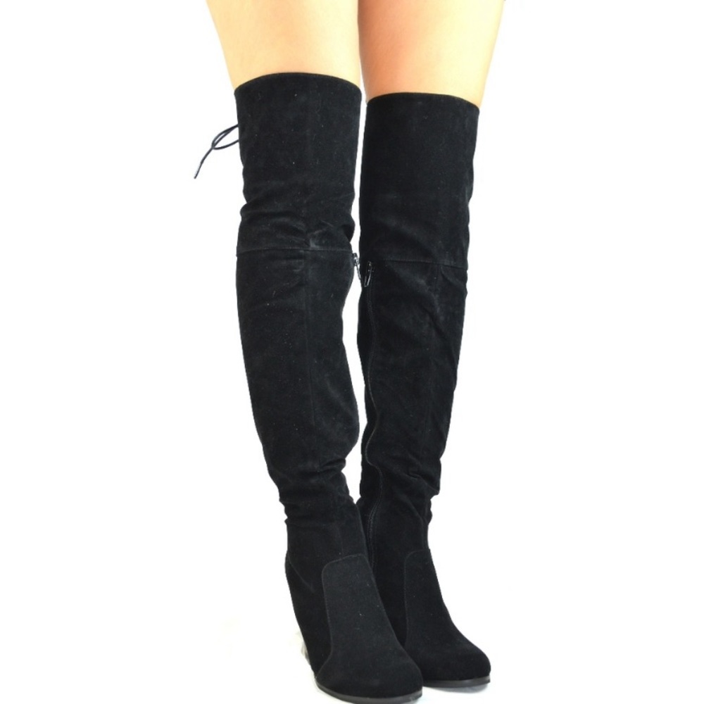 Chase & Chloe Over The Knee Boots Chunky Heel
